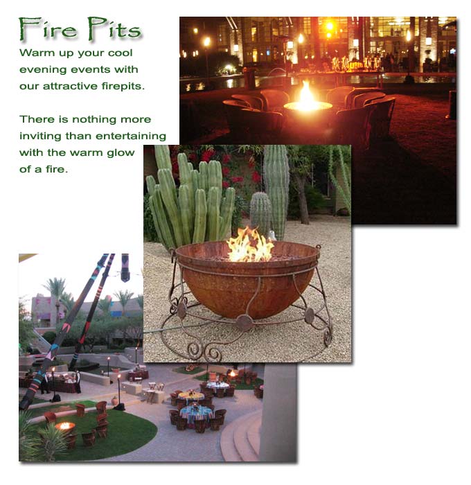 Warm up your cool evening events with our attractive firepits.